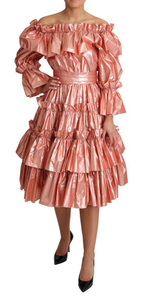 Dolce & Gabbana Pink Ruffled Women's Silk Cotton Gown Women's Dress