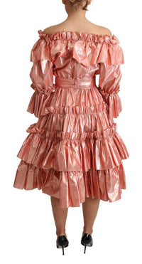 Dolce & Gabbana Pink Ruffled Women's Silk Cotton Gown Women's Dress