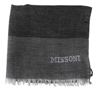 Missoni Gray Striped Wool Unisex Neck Wrap Fringes Men's Scarf