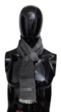 Missoni Gray Striped Wool Unisex Neck Wrap Fringes Men's Scarf
