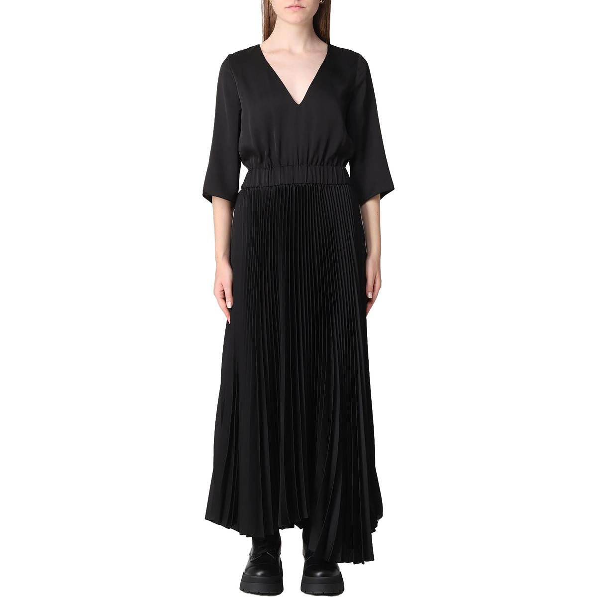 Womens Pleated Long Sleeve Maxi Dress