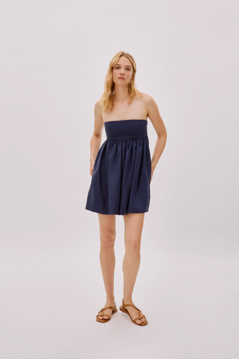 Mykonos Navy Linen Strapless Dress Regular 8 (M) Navy