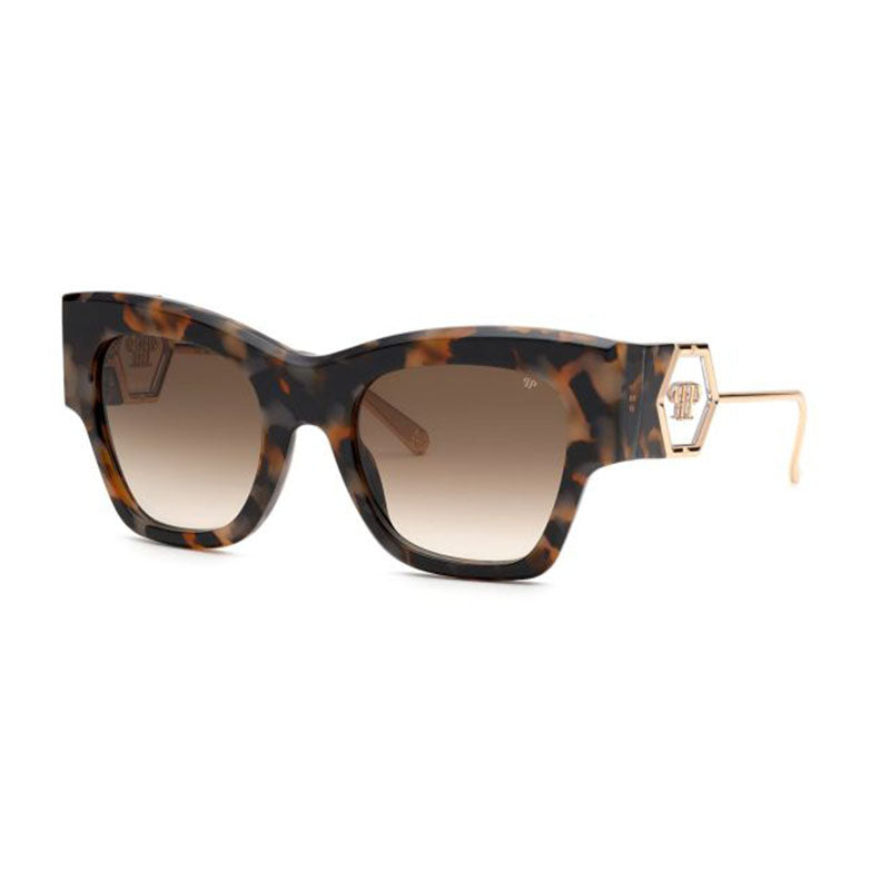 Philipp Plein Sunglasses Square Full Rim, Havana/Gold Frame and Brown Gradient Lens SPP120M0KHA