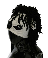 Dolce & Gabbana Black White Knitted Cashmere Animal Design Women's Hat