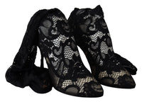 Dolce & Gabbana Black Taormina Lace Socks Boots Shoes Women's Pumps
