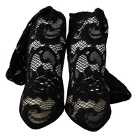 Dolce & Gabbana Black Taormina Lace Socks Boots Shoes Women's Pumps