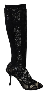 Dolce & Gabbana Black Taormina Lace Socks Boots Shoes Women's Pumps