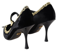 Dolce & Gabbana Black Velvet Gold Mary Janes Women's Pumps