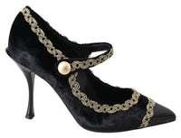 Dolce & Gabbana Black Velvet Gold Mary Janes Women's Pumps