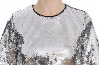 Dolce & Gabbana Silver Sequined Crewneck Blouse T-shirt Women's Top
