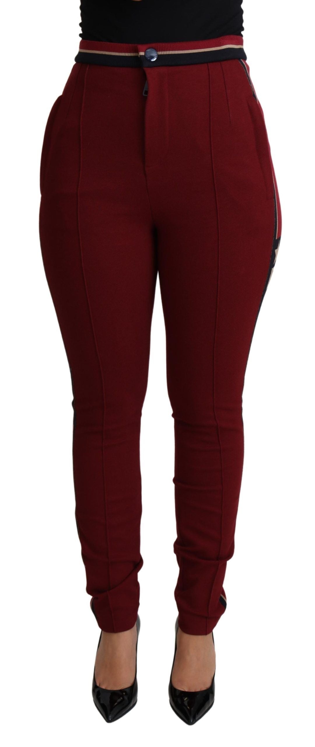 Dolce & Gabbana Red DG Star Striped Skinny Cotton Women's Pant