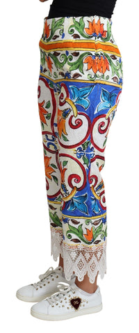 Dolce & Gabbana Multicolor Majolica Print Trouser Cotton Women's Pants