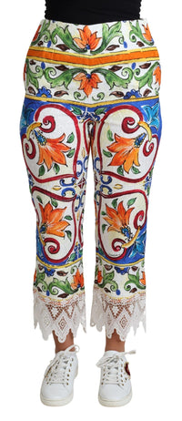 Dolce & Gabbana Multicolor Majolica Print Trouser Cotton Women's Pants