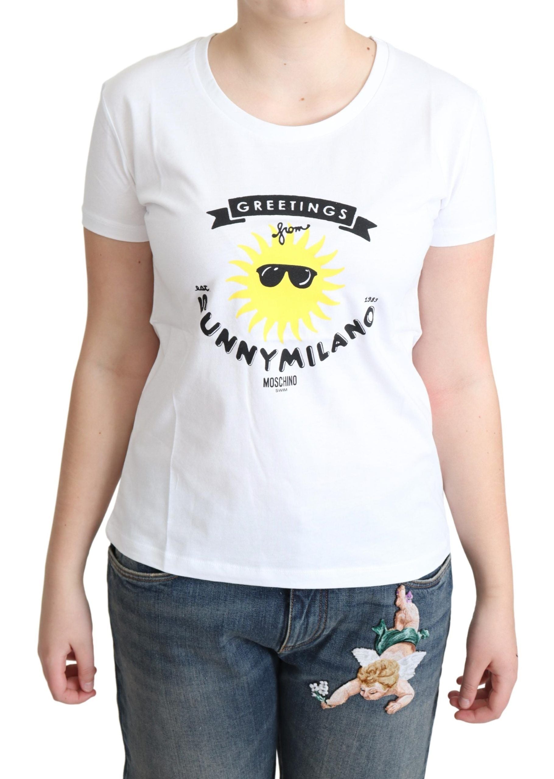 Moschino White Cotton Sunny Milano Print Women's T-shirt