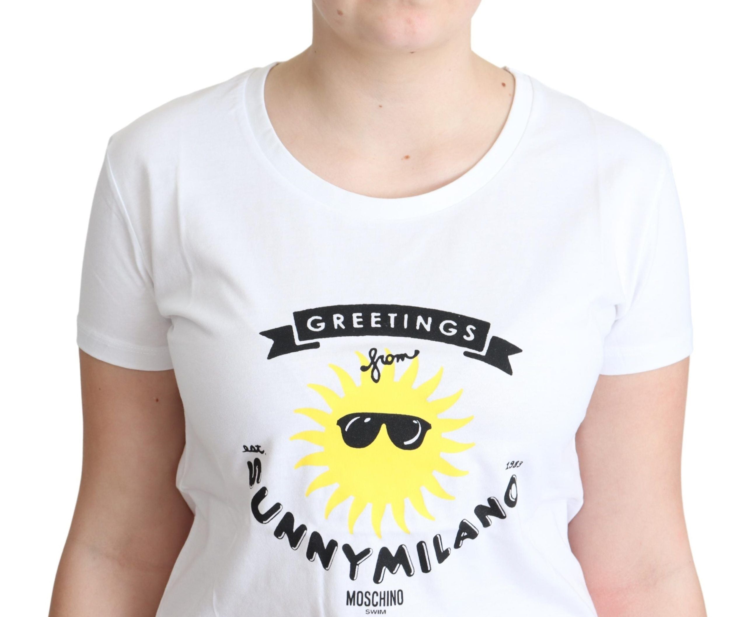 Moschino White Cotton Sunny Milano Print Women's T-shirt