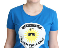Moschino Blue Cotton Sunny Milano Print Tops Women's T-shirt