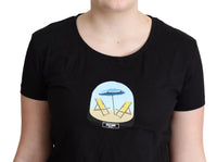 Moschino Black Printed Cotton Short Sleeves Women's T-shirt
