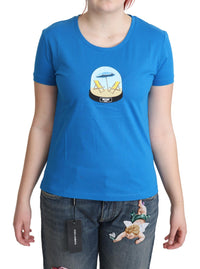 Moschino Blue Printed Cotton Short Sleeves Tops Women's T-shirt