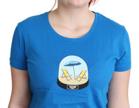 Moschino Blue Printed Cotton Short Sleeves Tops Women's T-shirt