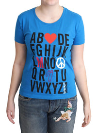 Moschino Blue Cotton Alphabet Letter Print Women's Tops