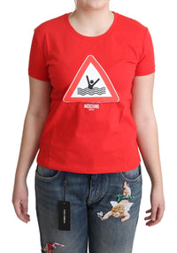 Moschino Red Cotton Swim Graphic Triangle Print Women's T-shirt