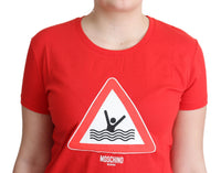Moschino Red Cotton Swim Graphic Triangle Print Women's T-shirt