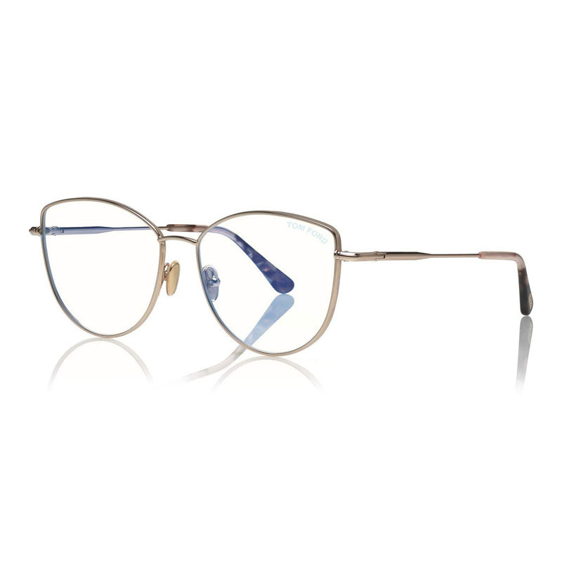 Tom Ford Eyeglasses Cat Eye Full Rim, Shiny Black Frame and Clear Blue Light Block Lens TF5667-B001
