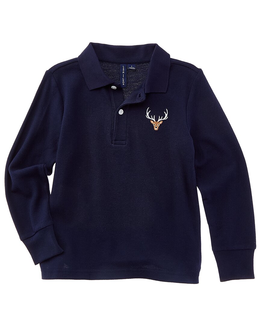 Janie and Jack Janie And Jack Embroidered Deer Pique Polo Shirt