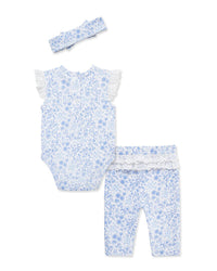 Little Me Floral Eyelet Bodysuit Pant Headband