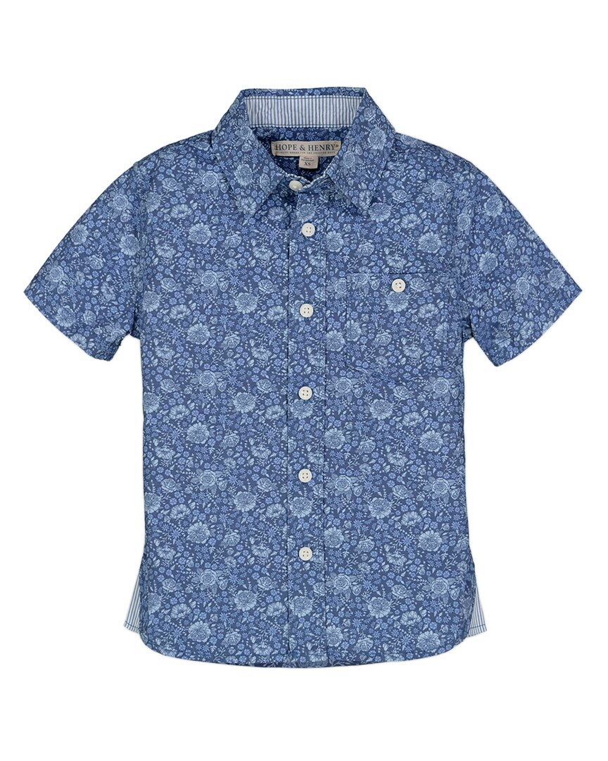 Hope & Henry Poplin Short Sleeve Shirt Blue 3T