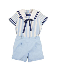 Pepa London Pepa London 2Pc Striped Mariner Collar Linen Top & Trouser Set