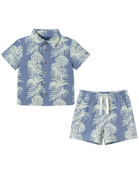 Andy & Evan 2Pc Stripe Palm Button-Down Short Set