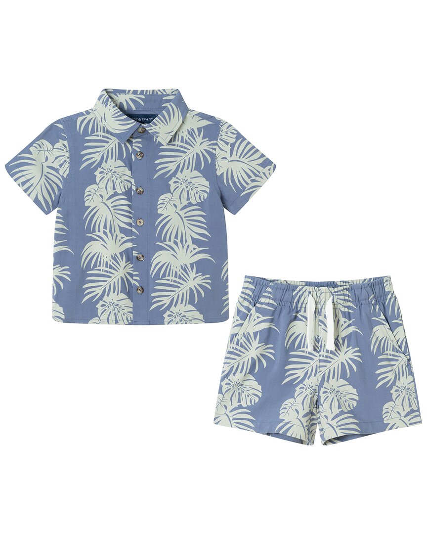 Andy & Evan 2Pc Stripe Palm Button-Down Short Set