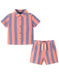 Andy & Evan 2Pc Striped Linen-Blend Button-Down Short Set