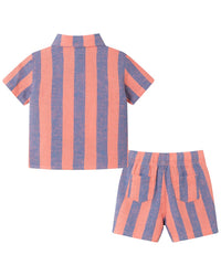 Andy & Evan 2Pc Striped Linen-Blend Button-Down Short Set