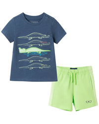 Andy & Evan Slub Croc Applique Graphic T-Shirt & Short Set