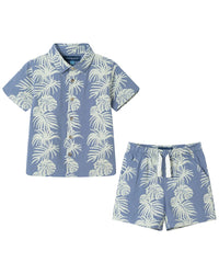 Andy & Evan 2Pc Stripe Palm Button-Down Short Set Blue