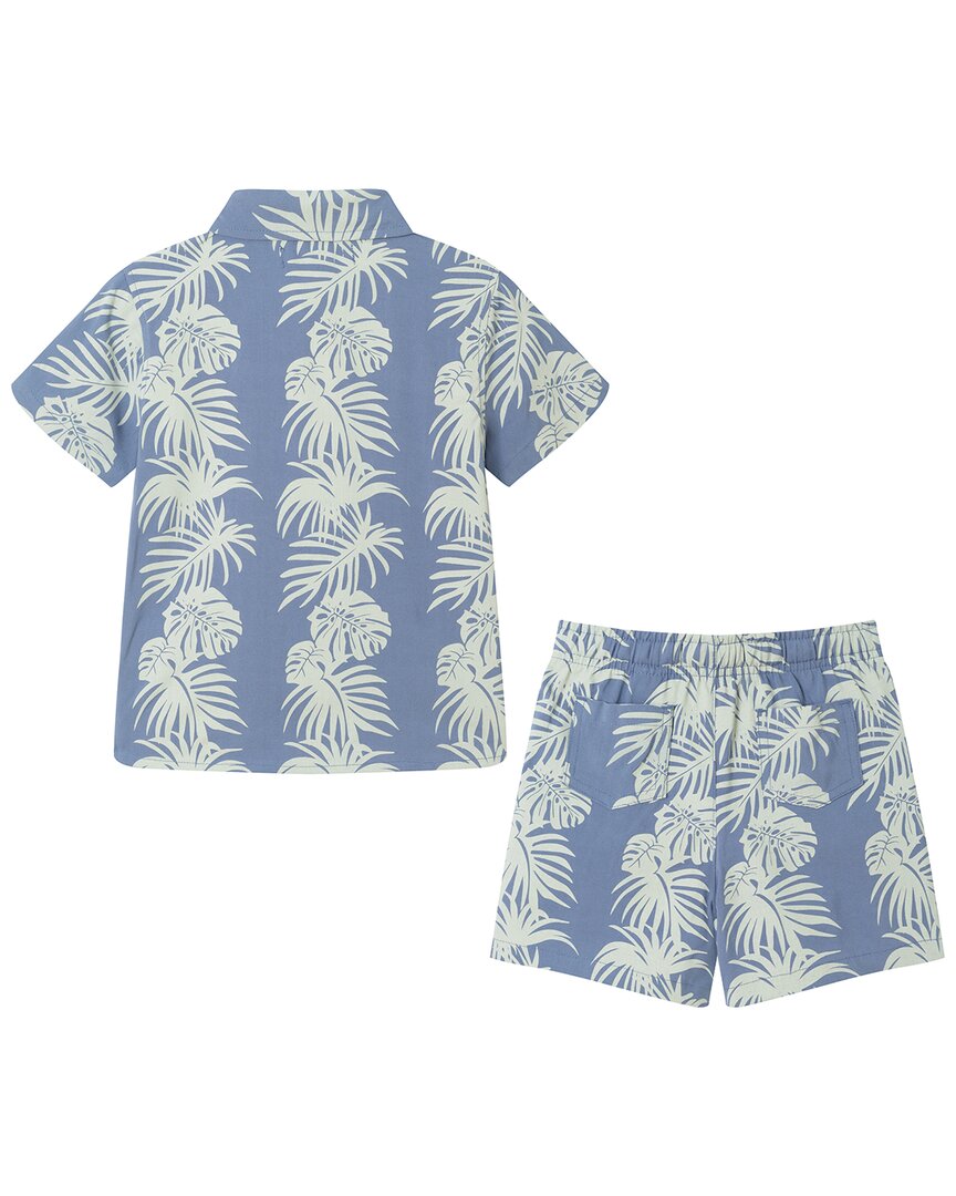 Andy & Evan 2Pc Stripe Palm Button-Down Short Set