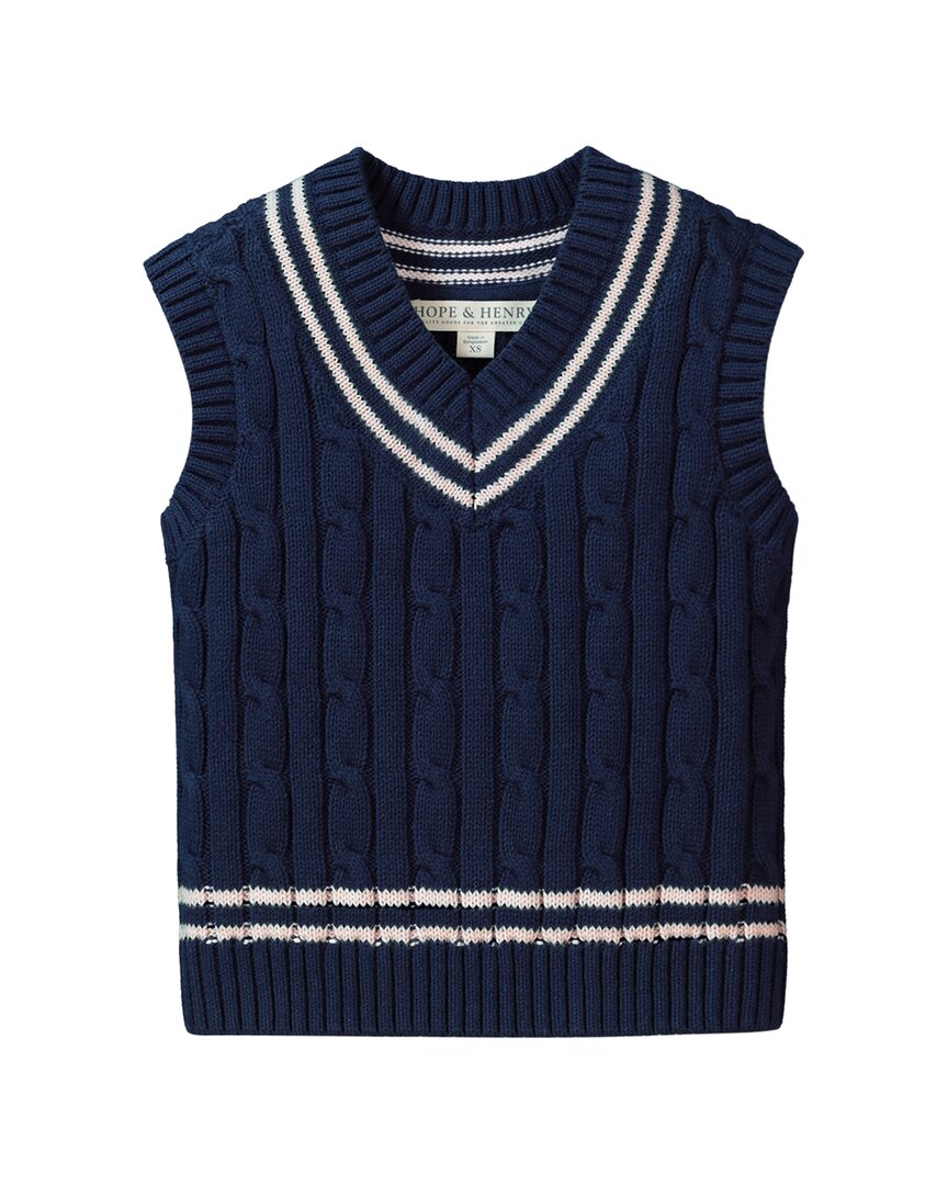 Hope & Henry Cable Tennis Sweater Vest 3T Blue