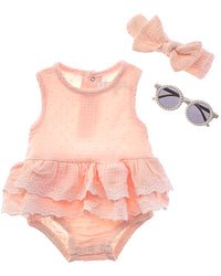 Rachel Zoe 3Pc Dobby Gauze Romper With Sunglasses 0 - 3 M Multi