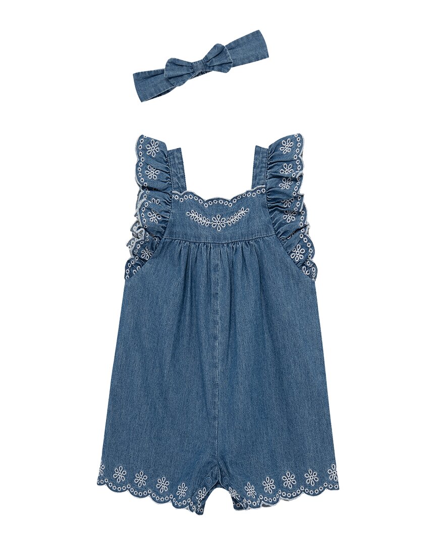 Little Me Little Me Chambray Woven Romper Headband