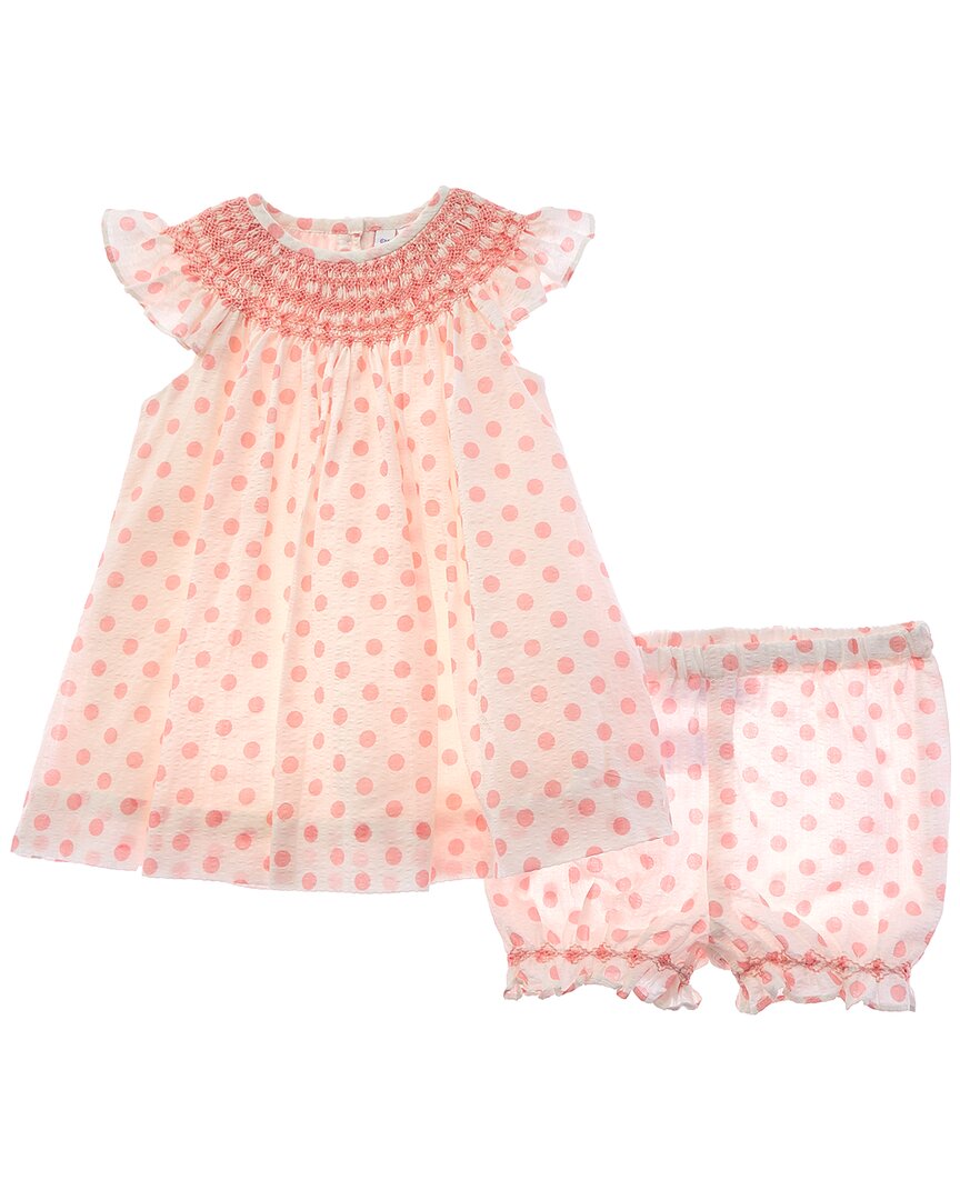 Rachel Riley Angel Dot Smocked Dress & Bloomer Set