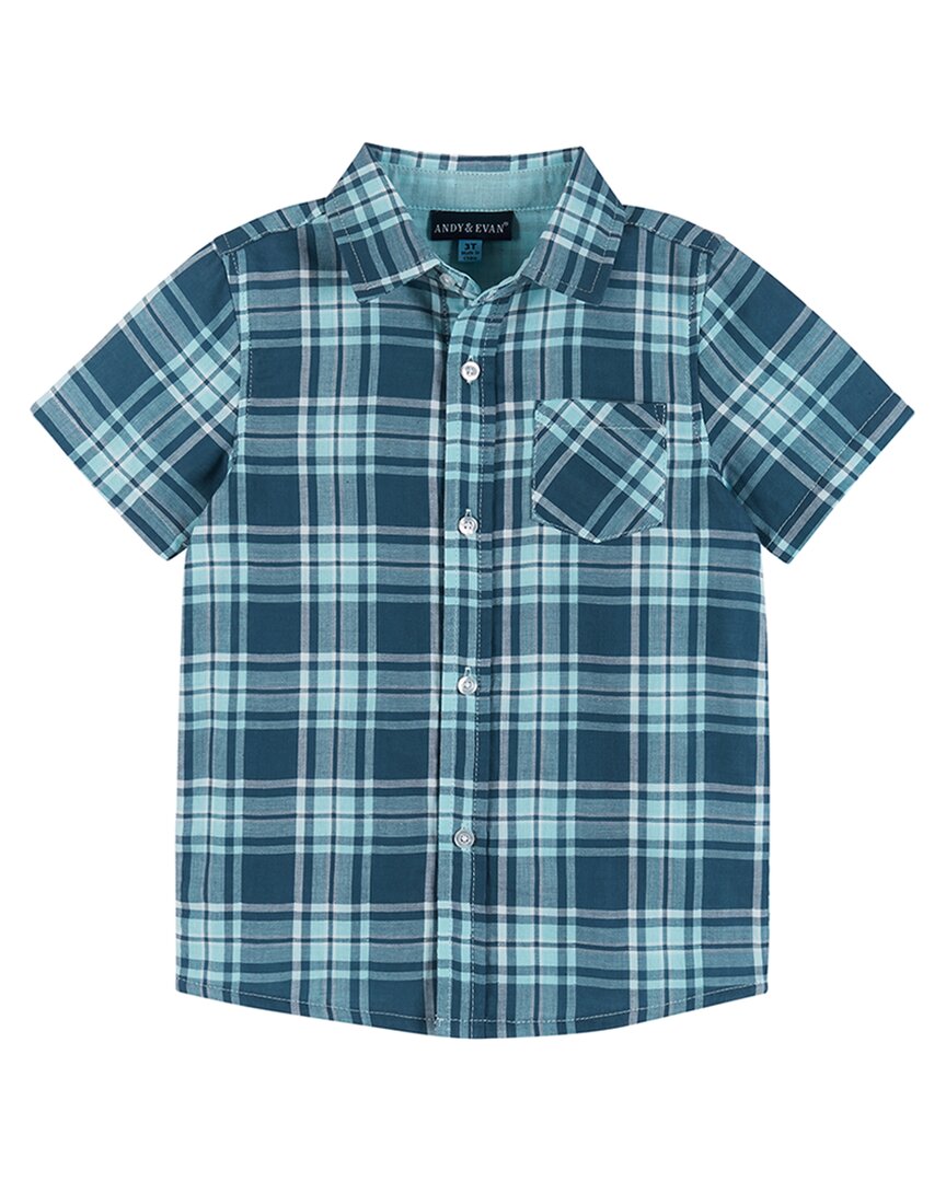 Andy & Evan Short Sleeve Button-Down Shirt Blue 4T