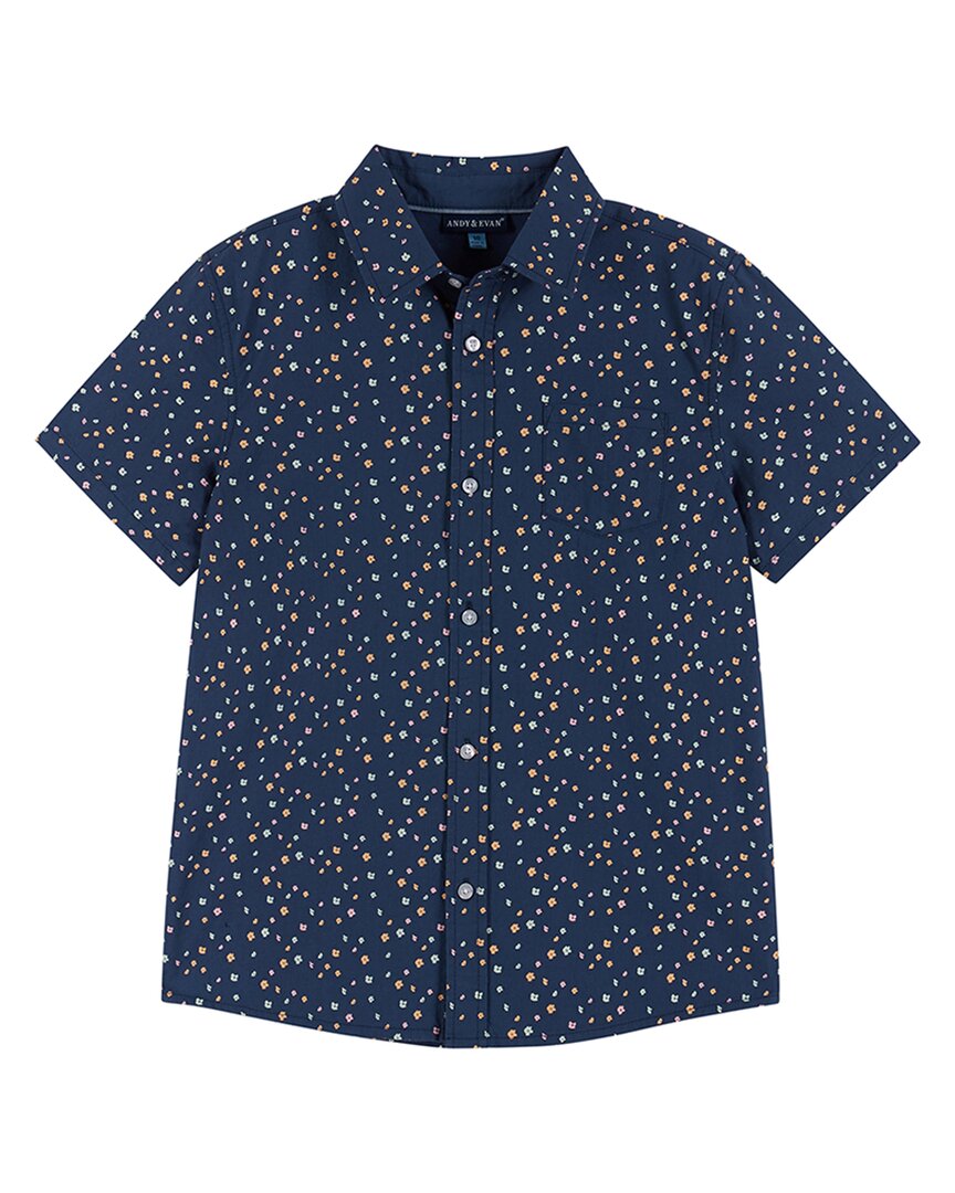 Andy & Evan Short Sleeve Button-Down Shirt Blue 16 (Big Boy L )