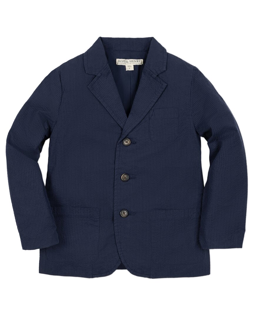 Hope & Henry Solid Seersucker Blazer Blue