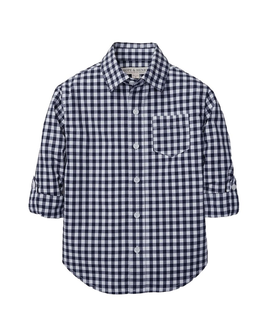 Hope & Henry Poplin Long Sleeve Rolled Shirt Blue