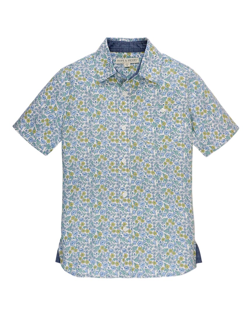 Hope & Henry Print Short Sleeve Shirt Blue 3T