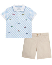 Little Me Race Car Polo Short Set