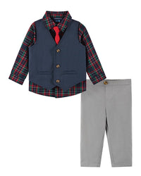 Andy & Evan Vest, Plaid Button-Down & Twill Pant Set