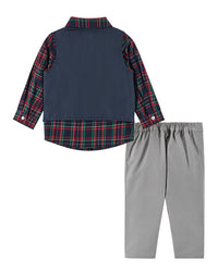 Andy & Evan Vest, Plaid Button-Down & Twill Pant Set